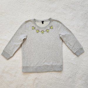 J. Crew Heather Gray Jeweled Sweatshirt Rhinestone Sz S